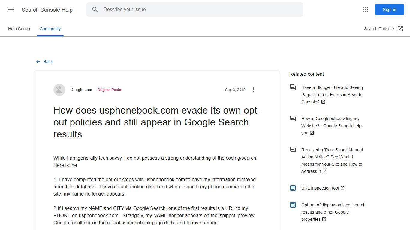 How does usphonebook.com evade its own opt-out policies and still appear in Google Search results - Google Search Central Community